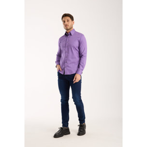 Camicia Uomo 2 Bottoni Button Down Slim Satin Unito Viola