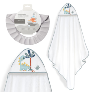 Capa Baño 1X1 Mod Estampado Dinosaurio Palmera+Gorro Bco/Gris