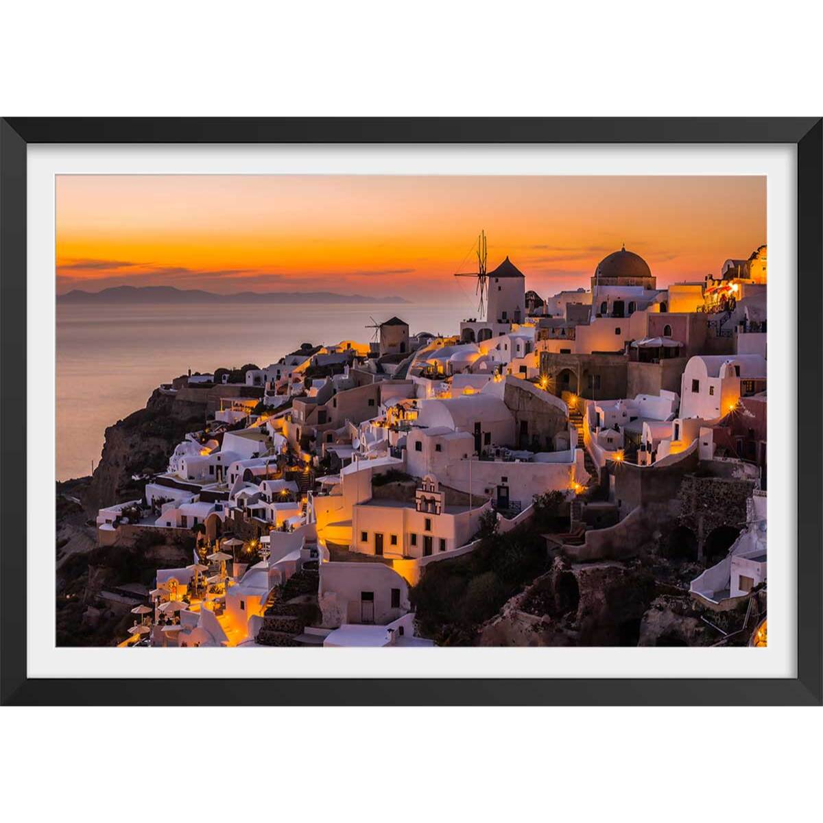 Poster paysage santorini by night Affiche + cadre en bois - Noir