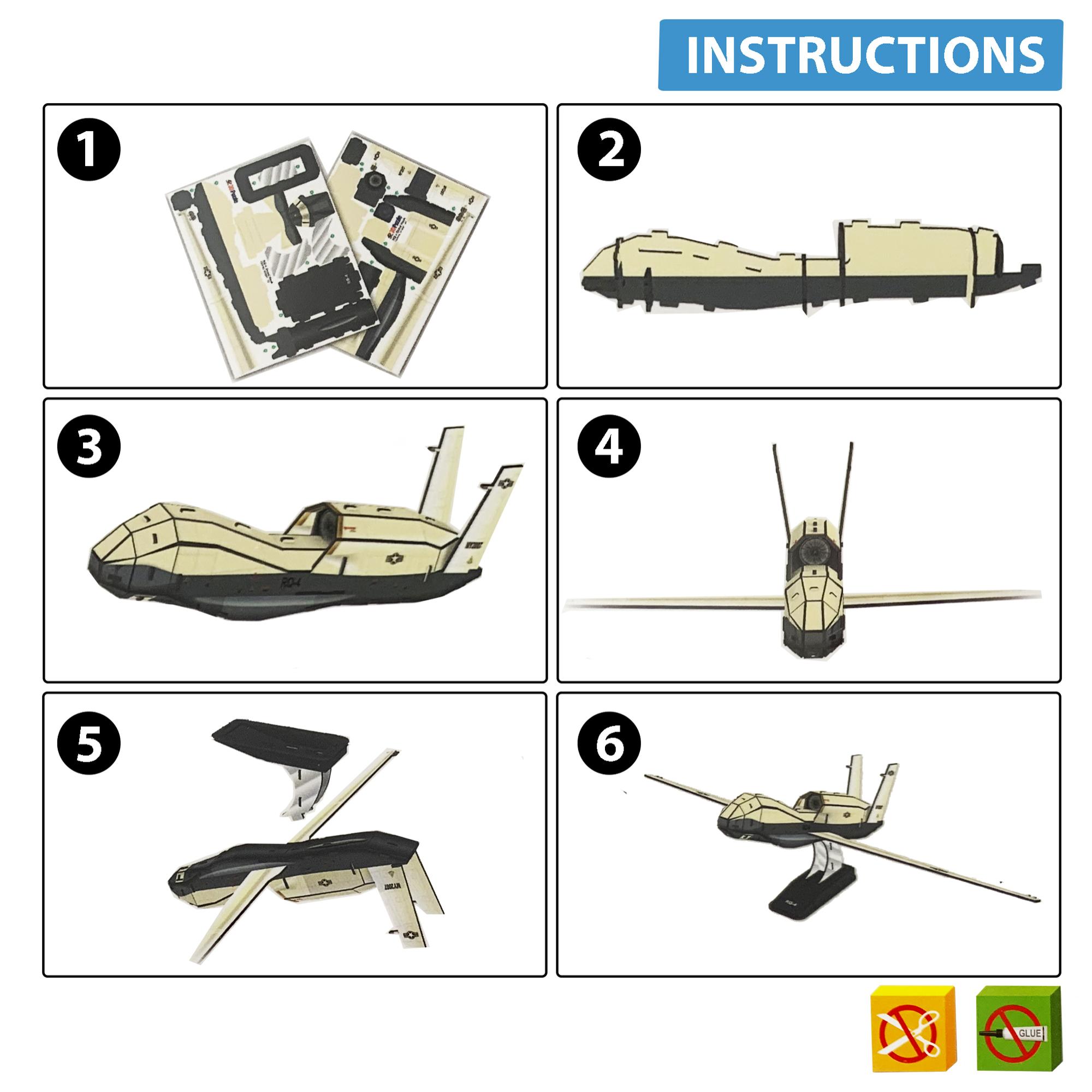 Puzzle 3D Dron-Avión no pilotado RQ-4 Global Hawk - 50 piezas - Tamaño montado: 48 x 26 x 14 cms