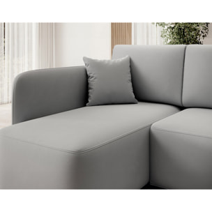 Suzie - canapé d'angle gauche 4 places convertible avec coffre en velours - Gris clair