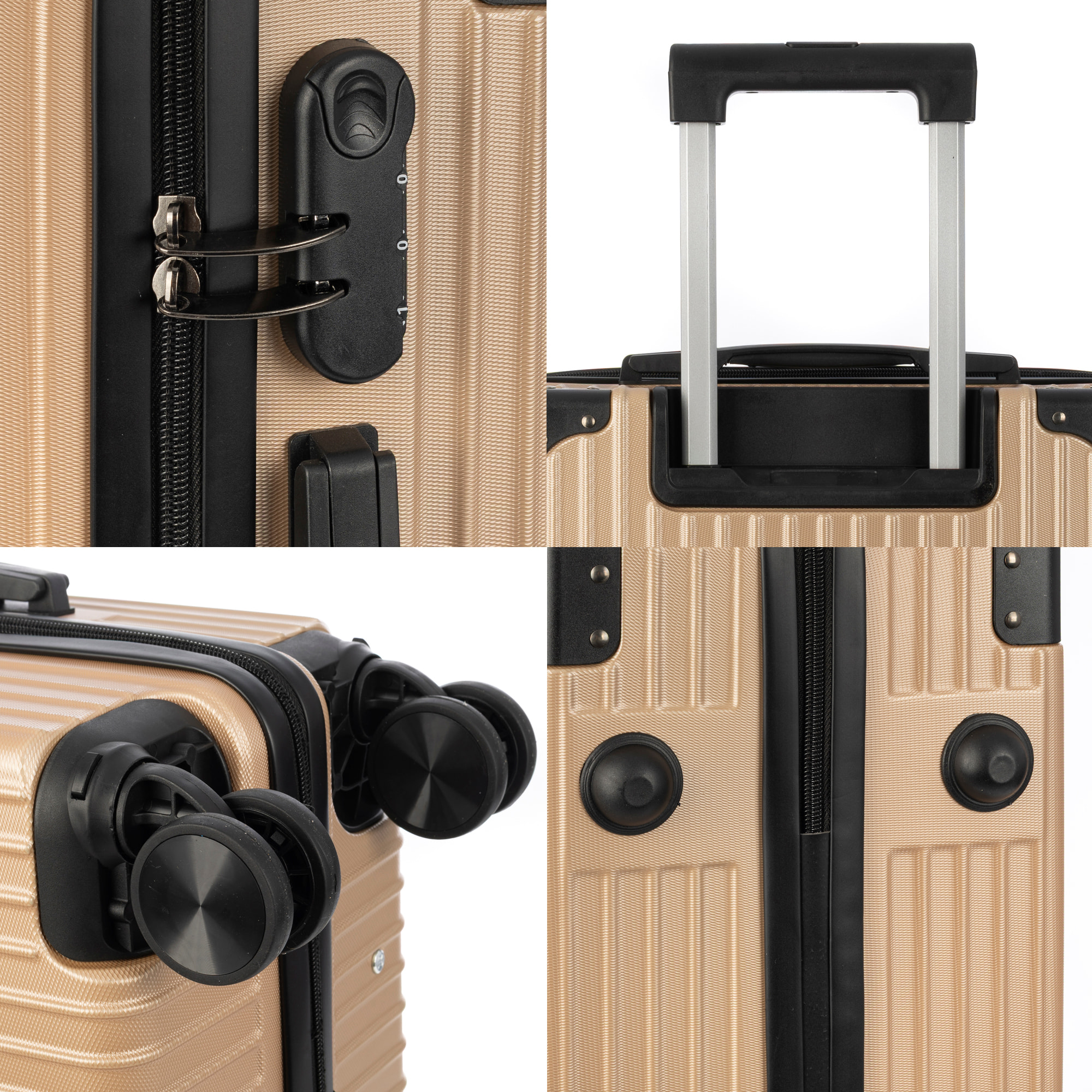 DAM Valigia grande volume trolley rigido ultraleggero, in ABS ad alta resistenza con angoli rinforzati. Chiusura numerica e 4 ruote doppie estraibili e girevoli a 360°. 52x31x78 Cm. Colore: Oro