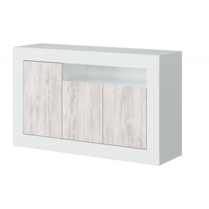 Credenza Thornton, Madia moderna a 3 ante, Buffet da soggiorno con scomparti, Madia da salotto, Mobile Porta TV, cm 144x42h87, Bianco