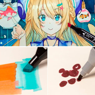 Set di 36 pennarelli in colori assortiti. Doppia punta: fine e larga nello stesso pennarello.