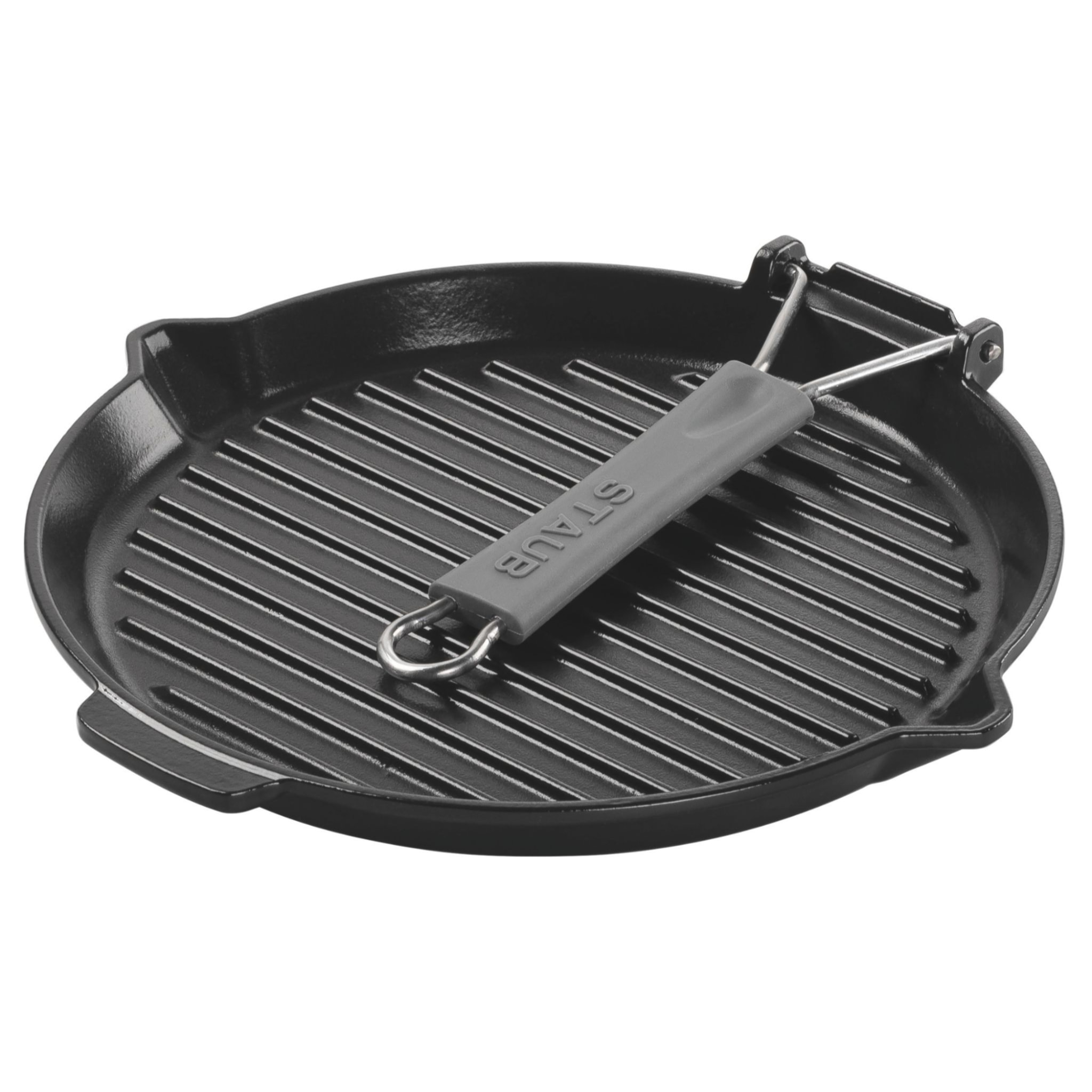 Gril en Fonte, Rond, 27 cm, manche silicone, Noir Mat