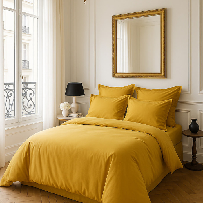 Housse De Couette 100% Satin de Coton lavé 105 Fils Bronze