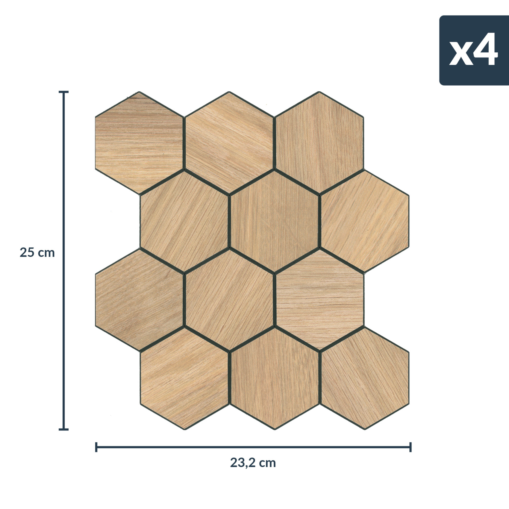 Crédence adhésive murale 3D  - Effet carrelage hexagonal 4 pièces - Naturel