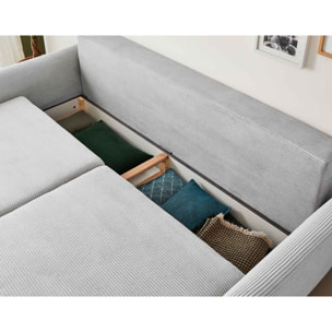 Dan - canapé 3 places - convertible avec coffre - en velours côtelé - Gris clair