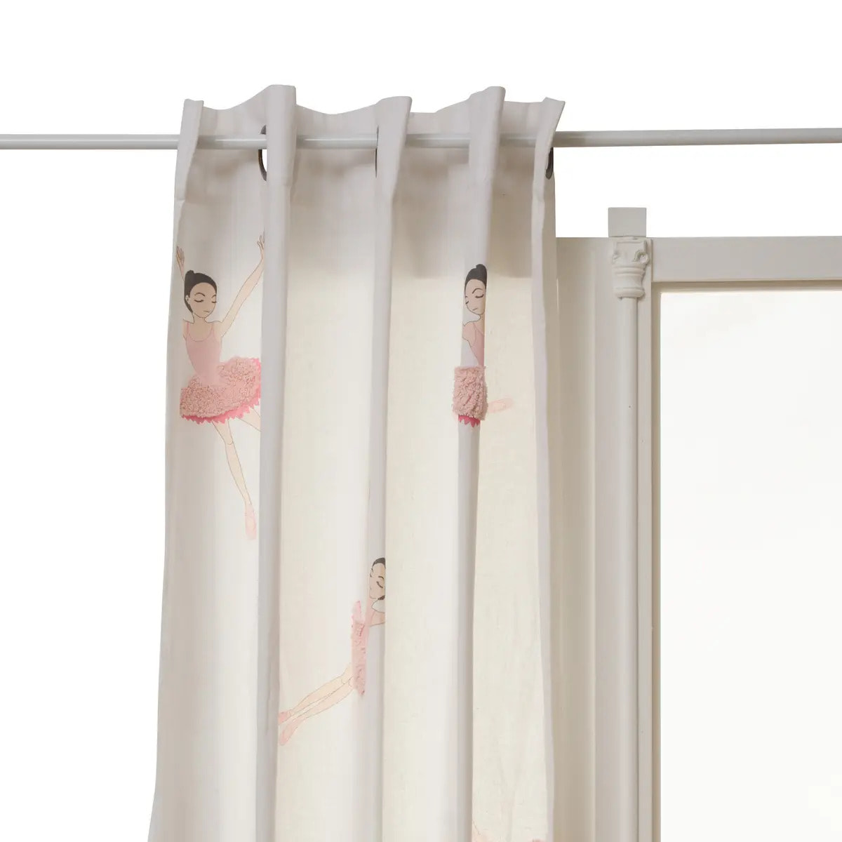 Rideau Tufy 260x140cm Blanc Imprimé Ballerines Roses