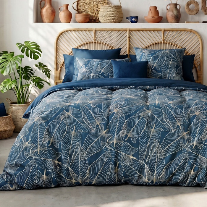 Parure housse de couette coton bleu