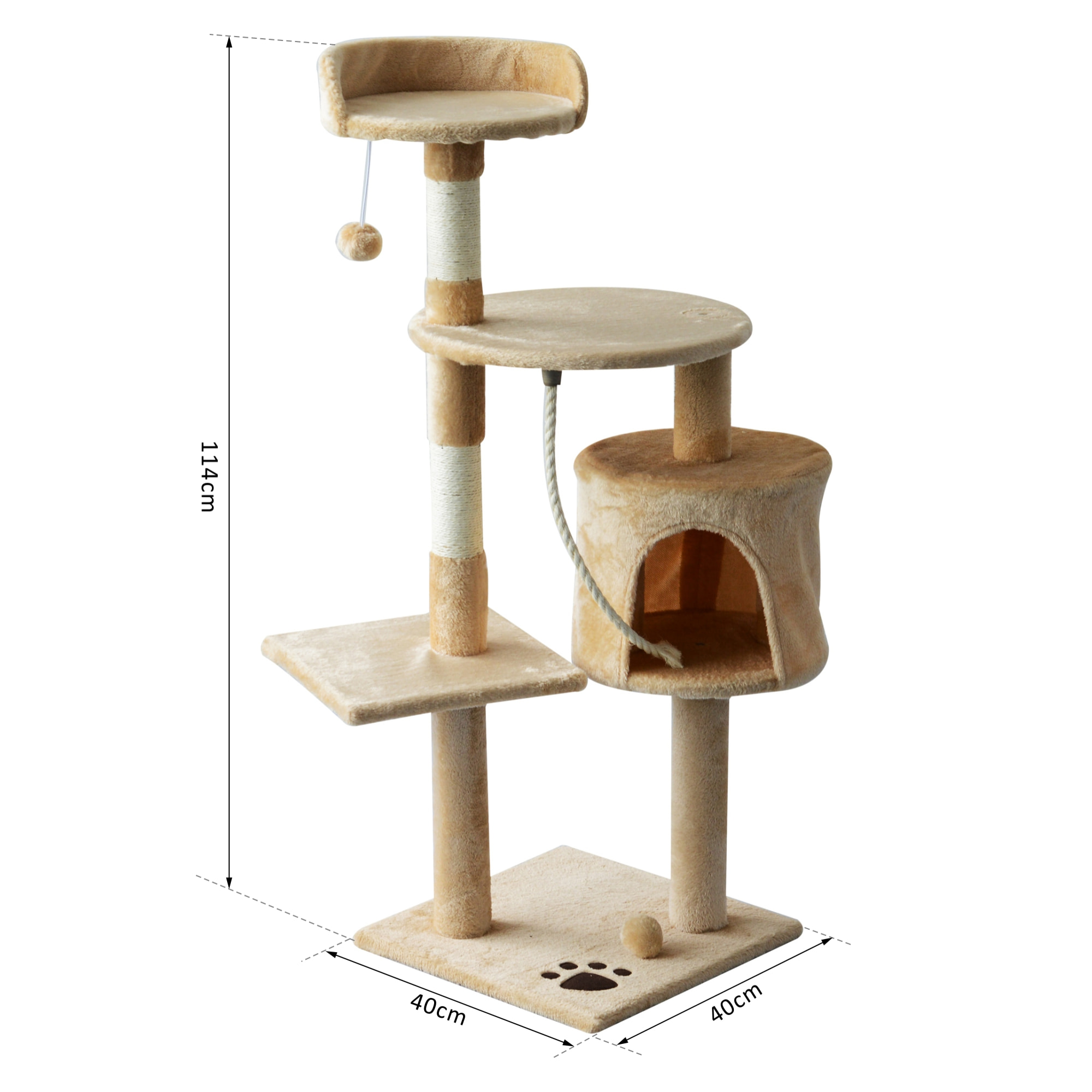 Arbre à chats multi-équipements griffoirs grattoirs plateformes niche corde jouets 40L x 40l x 114H cm beige