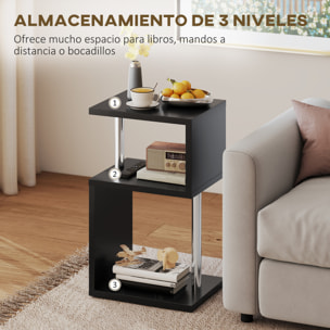 Mesa Auxiliar con Luz LED de 3 Niveles Mesita Auxiliar Moderno con Forma de S Estantes Abiertos y Estructura de Aluminio para Salón Dormitorio 44x38x75 cm Negro Brillo