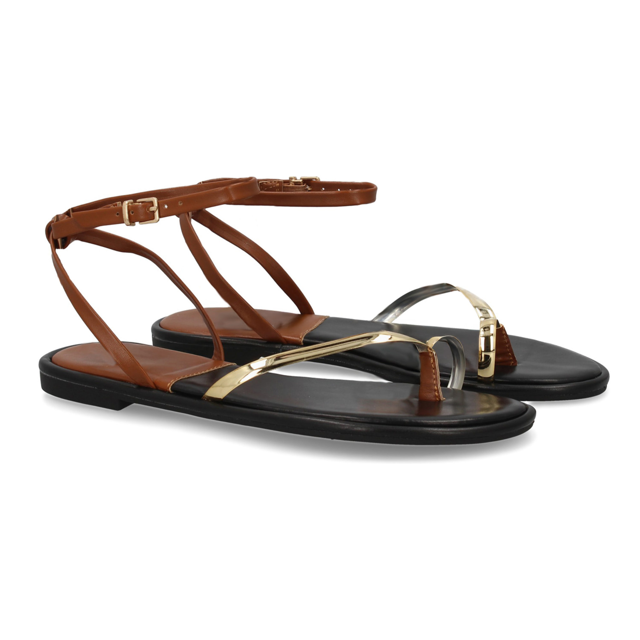 Sandalia plana tiras elegantes mujer