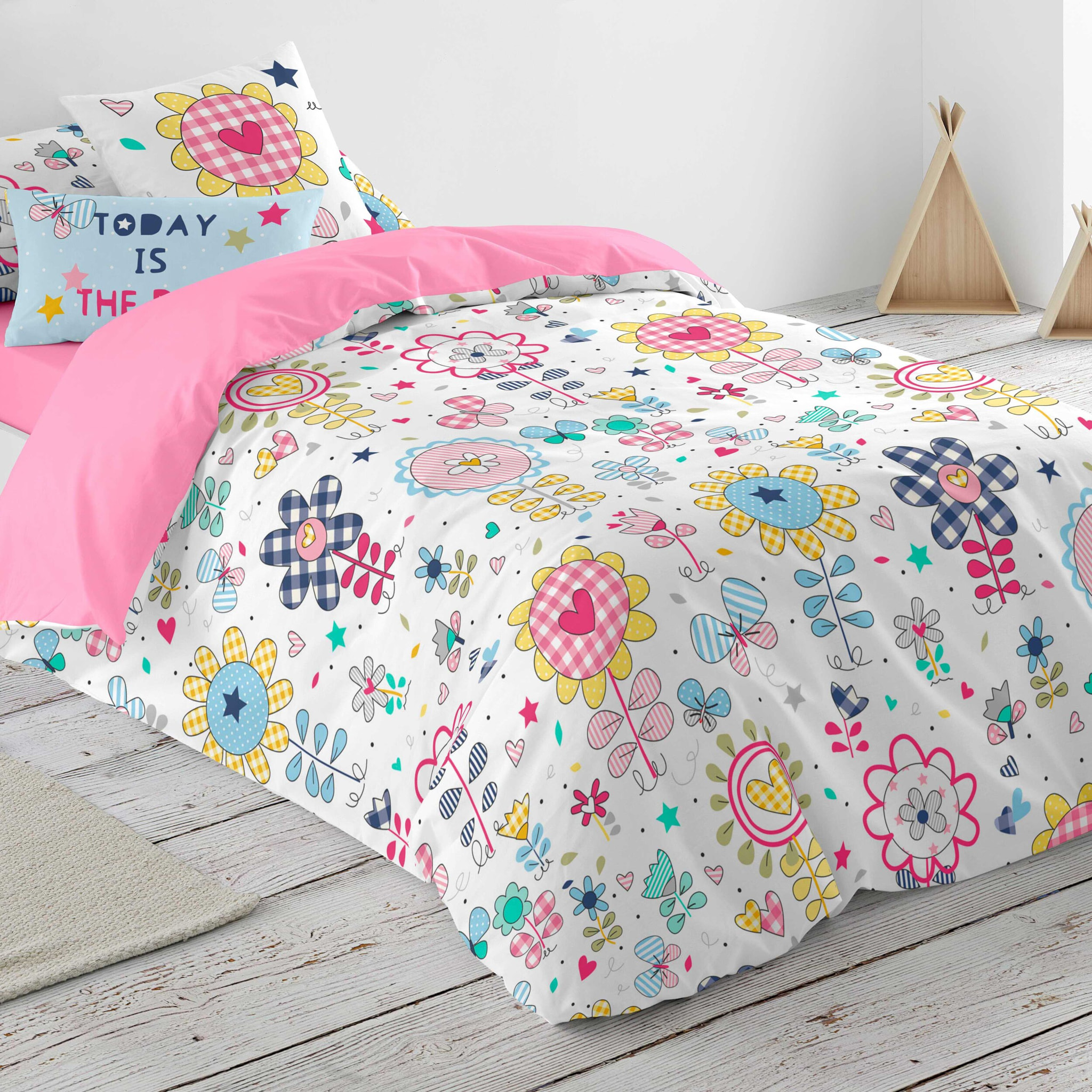 Cool Kids - Funda Nórdica Estampada - Infantil - Cierre Solapa - Incluye 1 Funda de Almohada - 100% Algodón - Vichy Spring