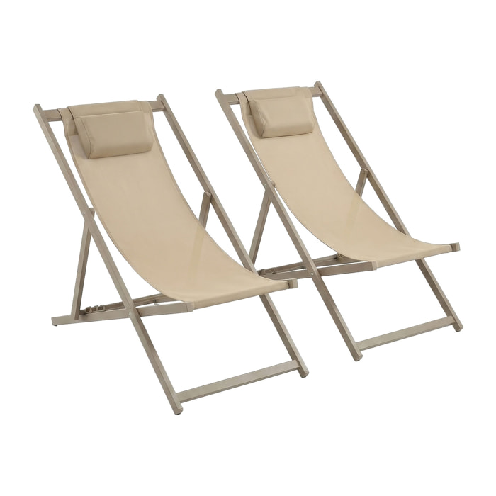 Mezzaluna - Set di 2 sdraio pieghevoli 59x97x104 cm da giardino in alluminio e textilene tortora