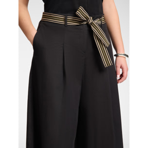 Elena Mirò - Pantaloni cropped popeline vita alta con cintura - Nero