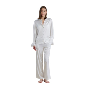 Pigiama donna in raso con top con abbottonatura camicia e pantalone lungo articolo pleasure Noidinotte