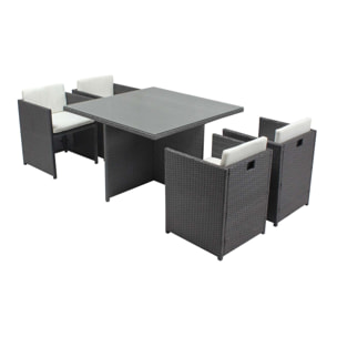 Table et chaises 4 places encastrables en résine gris-blanc REGINA