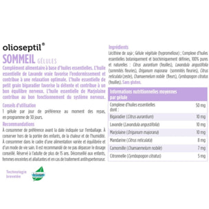 OLIOSEPTIL - Gélules Sommeil - Aide à l'endormissement - Contribue à un sommeil réparateur - Participe à la détente et la relaxation - Aux Huiles Essentielles - Sans Gluten - 30 gélules végétales
