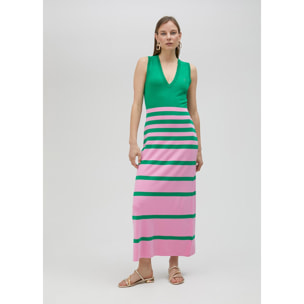 Vestito lungo in maglia bicolore