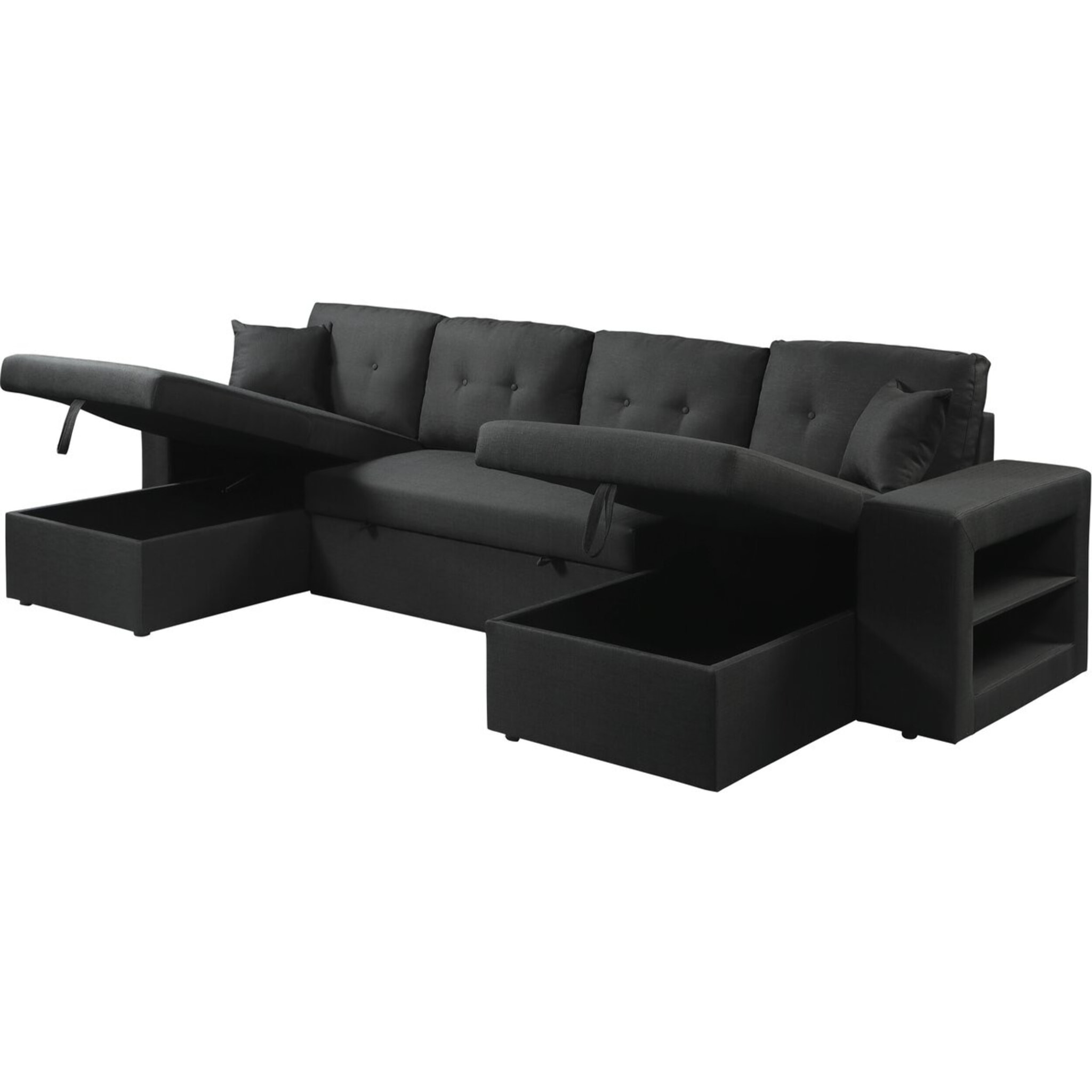 Canapé d'angle panoramique convertible en tissu "Axel" - 4 places - Noir