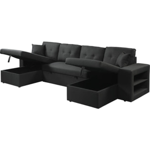 Canapé d'angle panoramique convertible en tissu "Axel" - 4 places - Noir