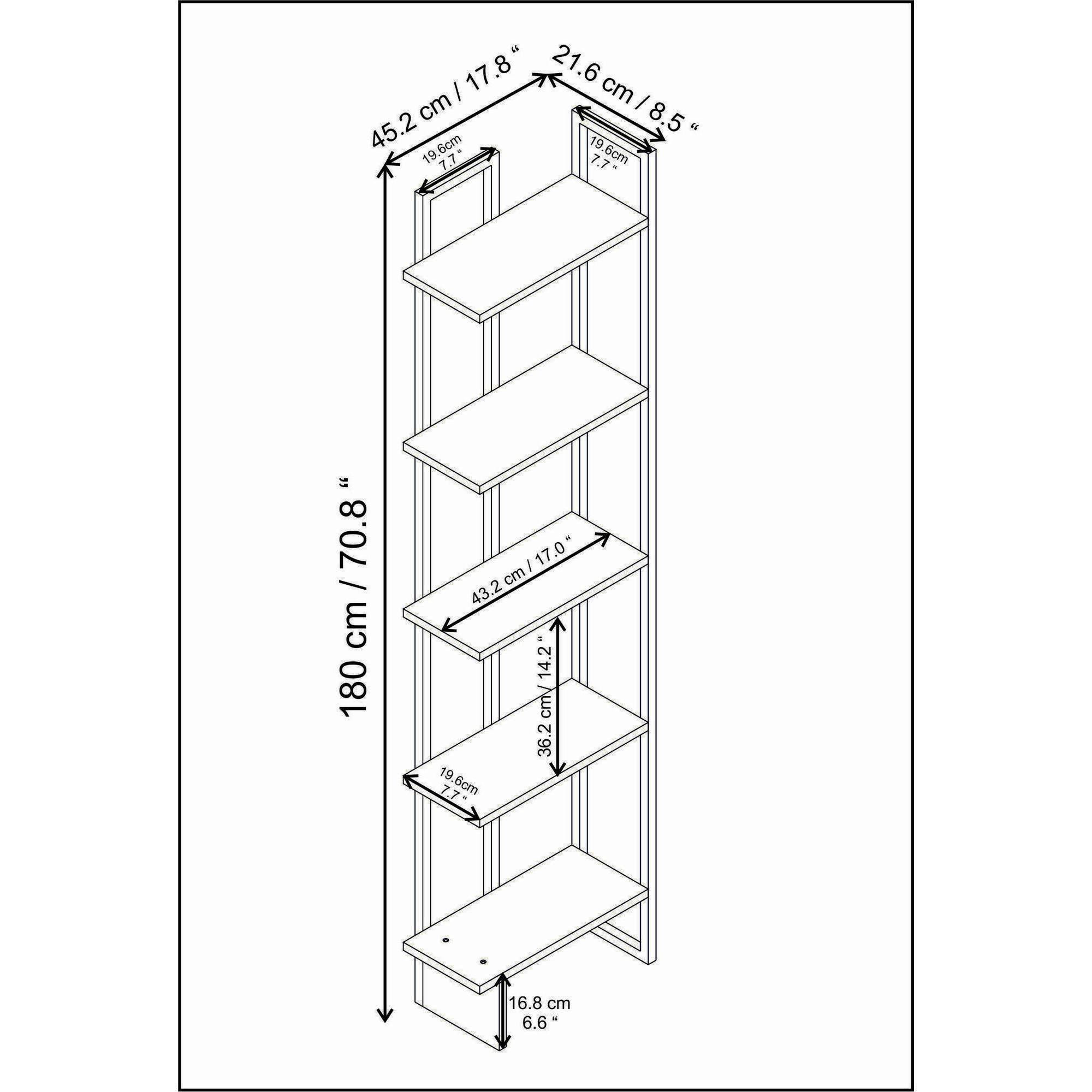 Libreria Dbradari, Scaffale da ufficio, Mobile portalibri, Biblioteca, 45x22h180 cm, Bianco e Oro