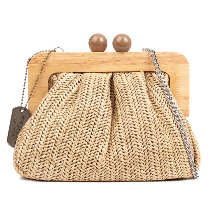 BeneLario Borsa a tracolla Donna. Tessuto con dettagli in legno naturale e pelle sintetica.