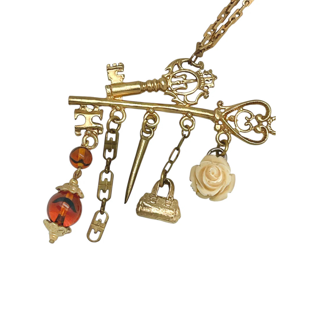 Collar largo Key Club charms pendant en dorado chapado latón