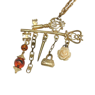 Collar largo Key Club charms pendant en dorado chapado latón