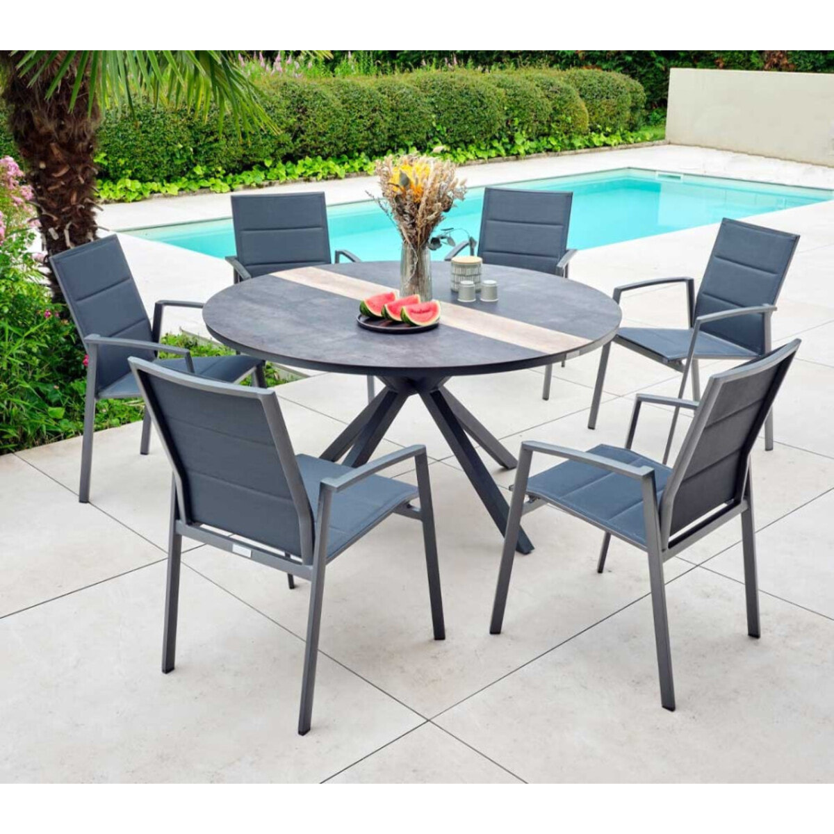 Ensemble table et chaises de jardin  - CARMEL ROND