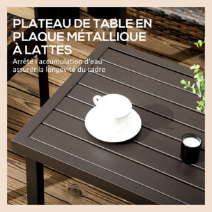 Table basse rectangulaire de jardin plateau à lattes pieds réglables dim. 91L x 51l x 46H cm acier marron