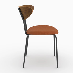 Lot de 2 chaises en velours côtelé terracotta et dossier en bois - Jade