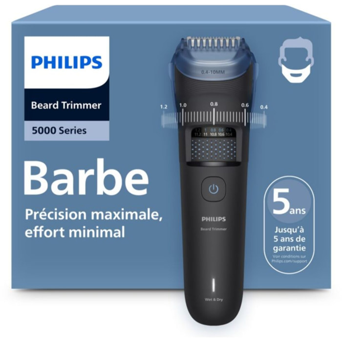 Tondeuse barbe PHILIPS BT5775/15 Series 5000, molette réglable,  40 hauteurs de coupe, précision 0,2 mm, autonomie 100 mn