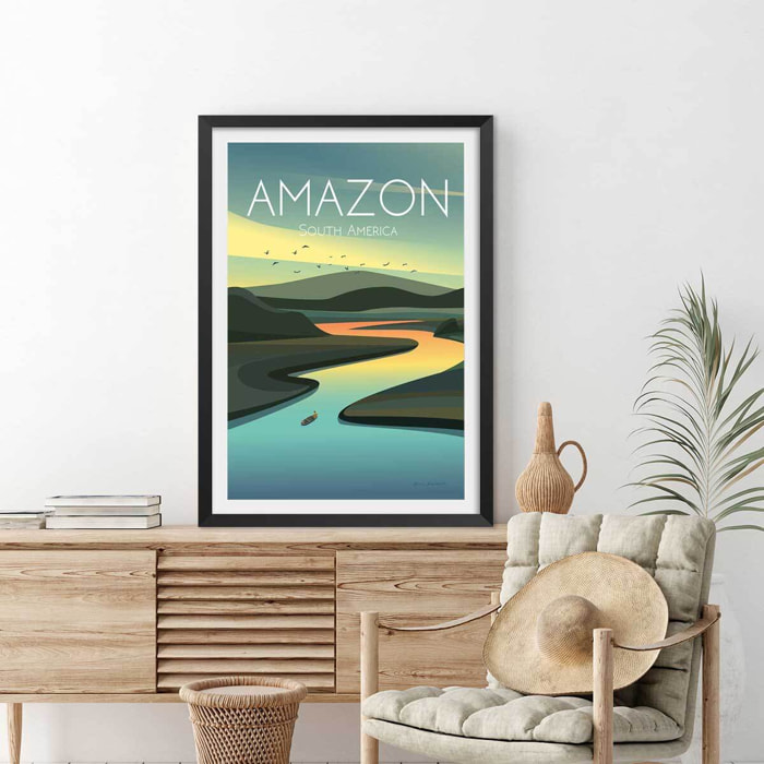 Affiche voyage Fleuve d'Amazonie Affiche sous cadre noir