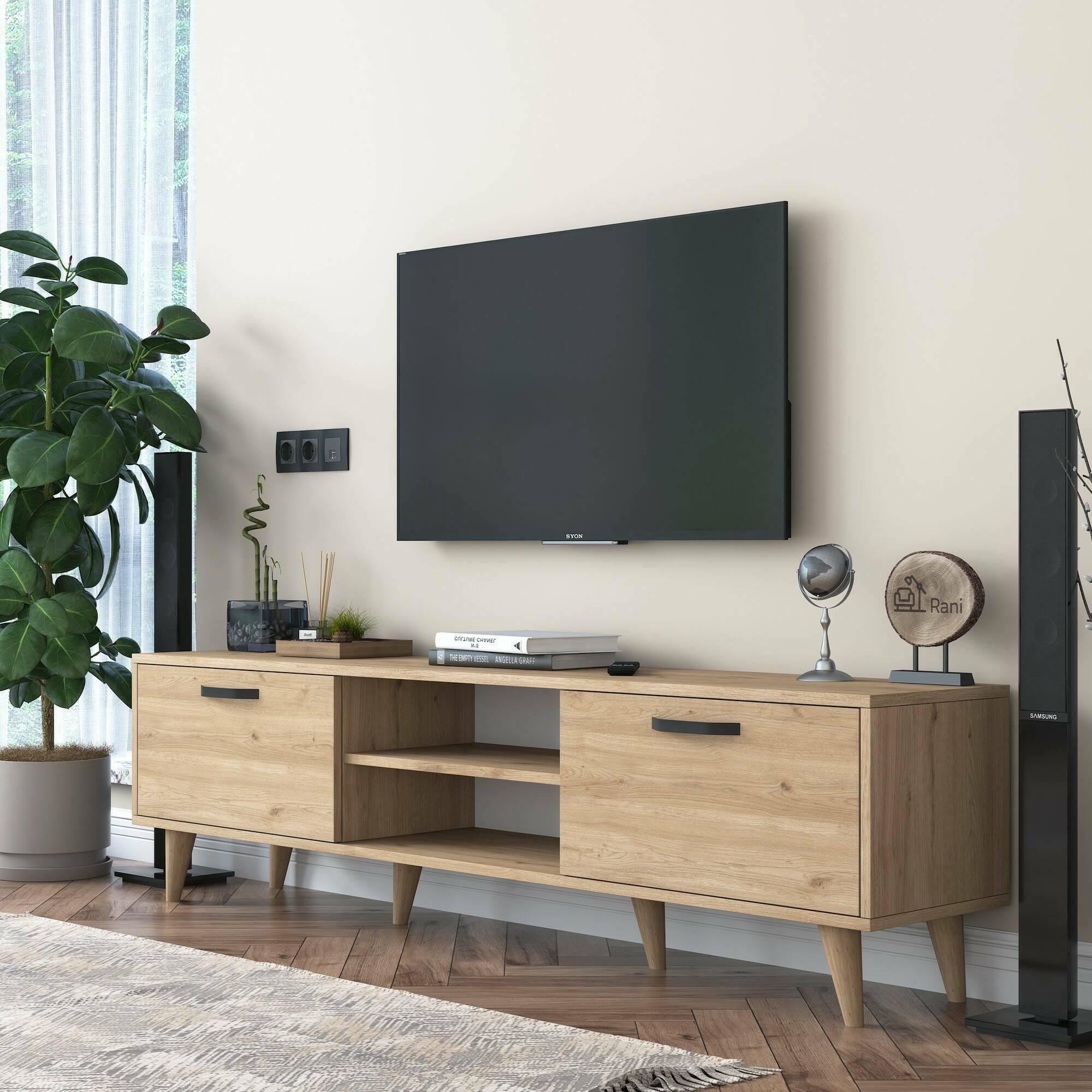 Mobile porta TV Dcastigli, Credenza da soggiorno, Armadio basso per TV, Base parete attrezzata, 180x35h48 cm, Noce