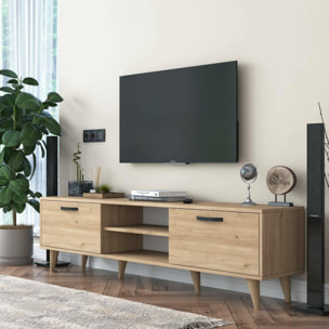 Mobile porta TV Dcastigli, Credenza da soggiorno, Armadio basso per TV, Base parete attrezzata, 180x35h48 cm, Noce