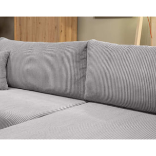 Naomi - Canapé d'angle réversible 4 places convertible avec coffre en velours côtelé - Gris clair