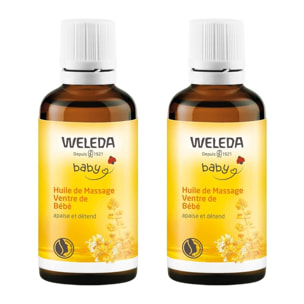 WELEDA - Duo Huile de Massage Ventre de Bébé  - Apaise et détend- Vegan* - Certifié Natrue ** - Flacon 50 ml  x 2