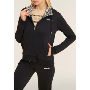 Tuta con zip e collo alto con interno animalier