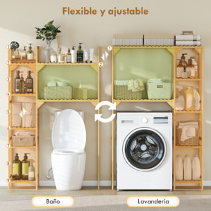 Estantería para Lavadora de Bambú, Mueble para Lavadora o Inodoro con Estantes Reversibles y Ajustables, Ahorra Espacio, Para Lavandería, Baño, Madera Natural