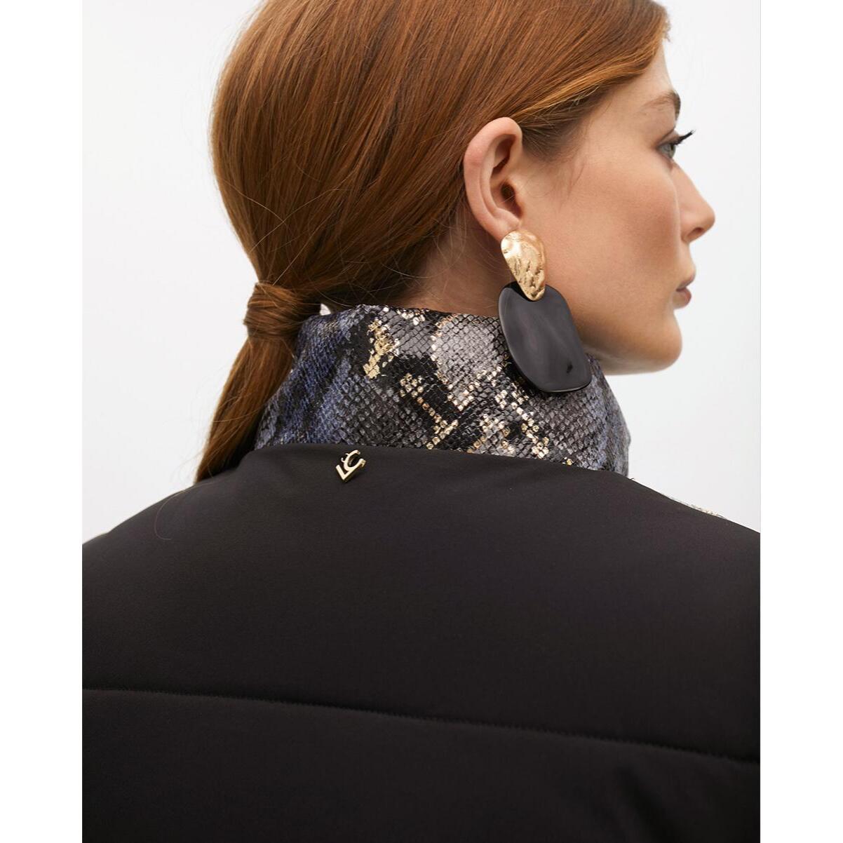 Gilet imbottito stampa animalier e dettagli dorati