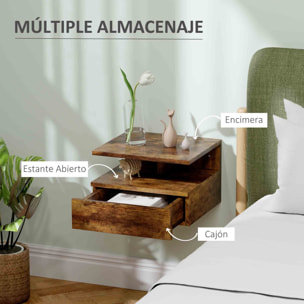 Juego de 2 Mesitas de Noche Flotantes, Mesillas de Noche Dormitorio con Cajón, Estante Abierto, Ahorra Espacio, Diseño Moderno, para Sala de Estar, 35x32x22,5 cm, Marrón Rústico