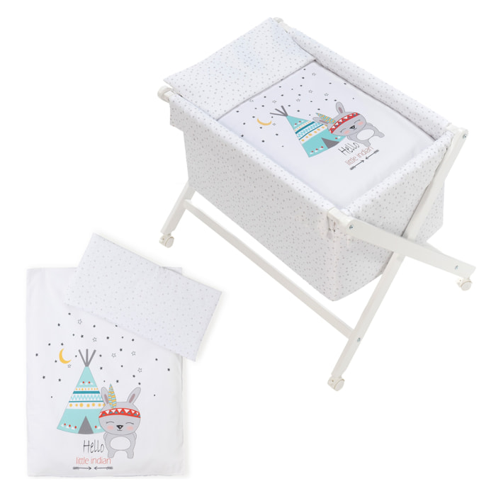 Minicuna con textil Tipi Oso Blanco