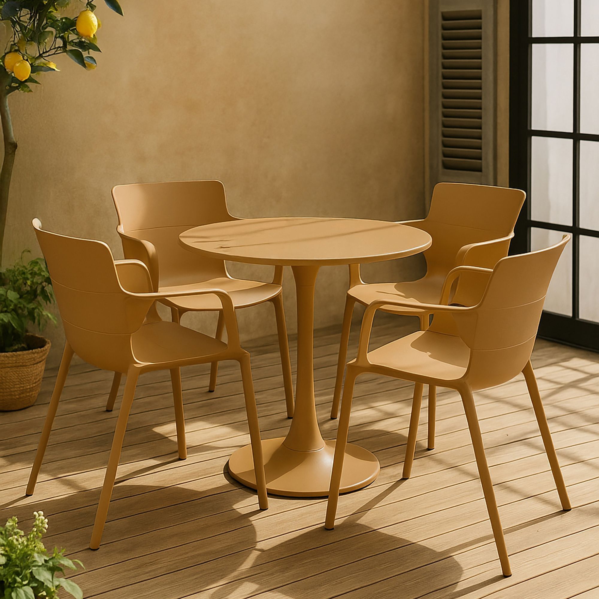 Lot de 4 fauteuils de table extérieur en polypropylène et métal ocre MONTAUK