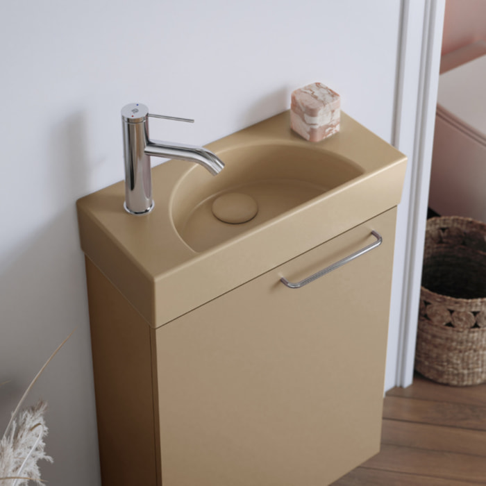Lave-mains compact 50 cm Odéon Rive Gauche 1 trou de robinetterie à gauche Argile satiné