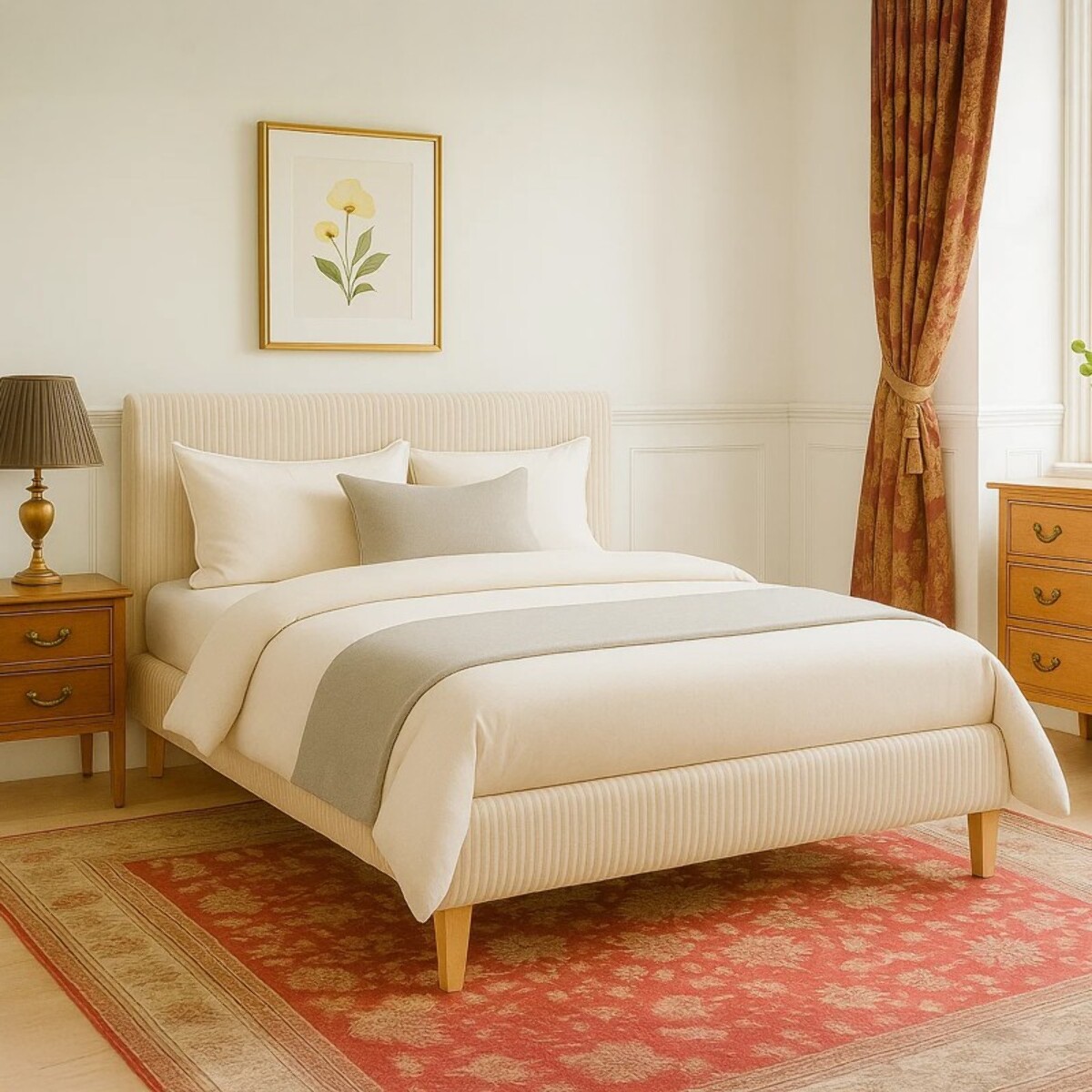 Lit Colisée avec tête de lit| Robuste et confortable | Montage simple rapide | Velours Côtelé | beige