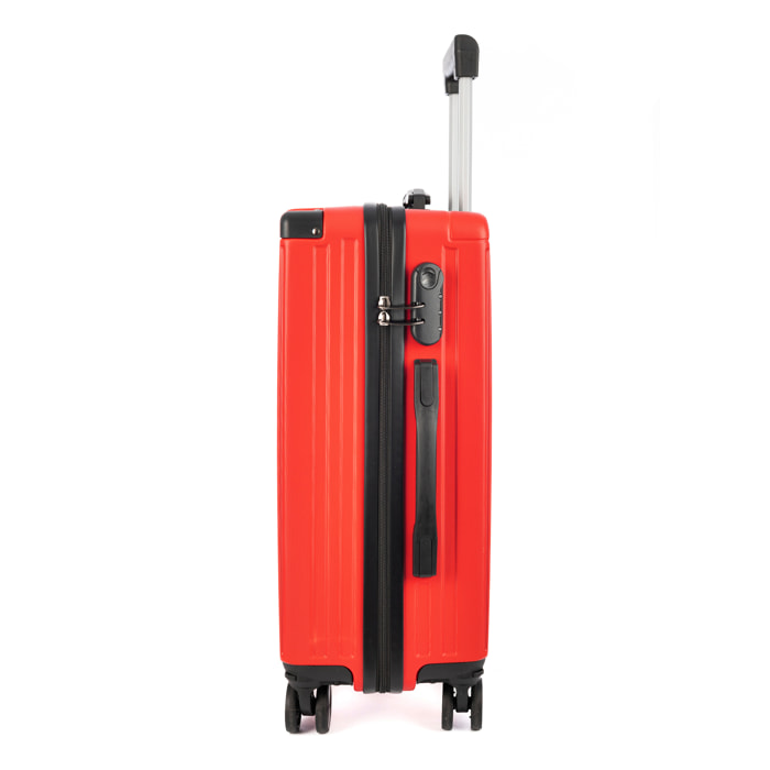 DAM Set di 3 valigie Trolley, in materiale leggero ABS ad alta resistenza con angoli rinforzati. Chiusura numerica e 4 ruote doppie rimovibili e girevoli a 360°. 51x30x77 Cm. Colore: Rosso