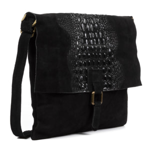 Daniela Bolso bandolera Mujer.Piel auténtica Gamuza Grabado Cocodrilo