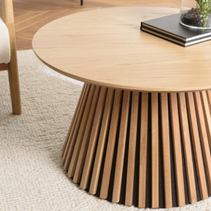 SYA - Table basse ronde D80 décor et chêne naturel pied à motif strié